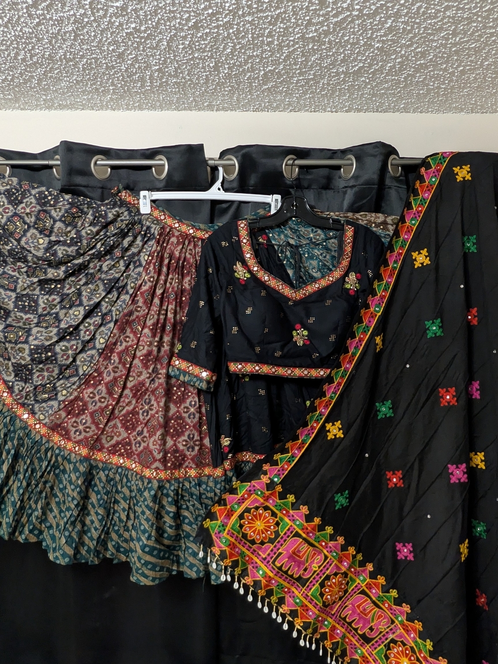 Black Embroidered Ethnic Skirt Set with Colorful Border
